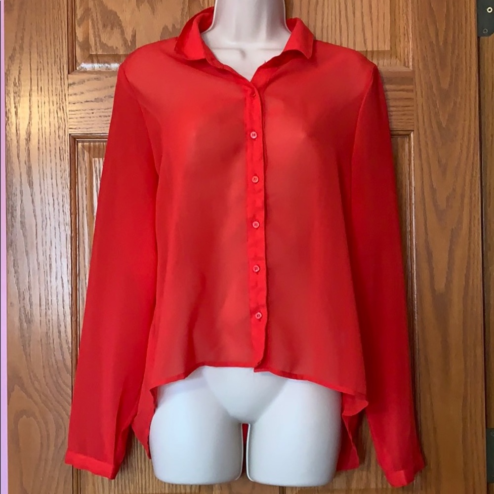 Red sheer blouse